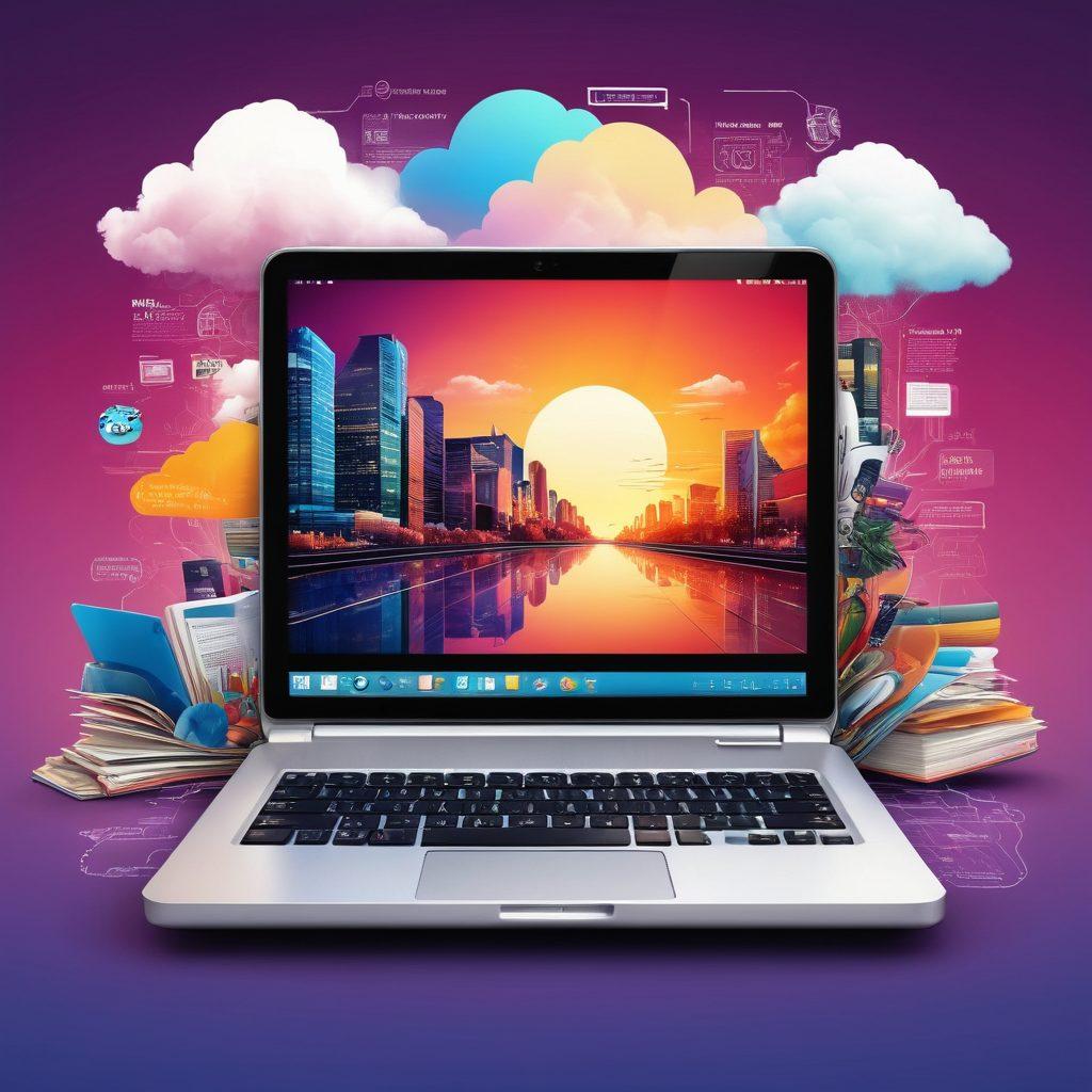 A visually stunning timeline showcasing the evolution of blogging, featuring a vintage diary morphing into a sleek laptop and then a powerful mobile device. Each stage should be richly detailed, illustrating iconic blogging styles ranging from handwritten notes to modern social media posts. The background should faintly depict the internet's growth, with elements like clouds and servers symbolizing the digital realm. Use vibrant colors and a mix of modern and retro styles to highlight this transformation. super-realistic. vibrant colors. gradient background.